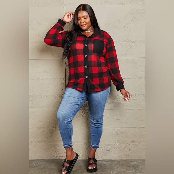 NEW Heimish Make It Last Plus Size Buffalo Plaid Button Up Shacket Shirt Jacket - Picture 5 of 5